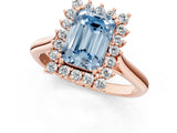 Rose gold Fancy Blue Emerald  Cut Diamond Halo Ring with Solitaire Band and Prong Setting_53