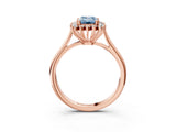 Rose gold Fancy Blue Emerald  Cut Diamond Halo Ring with Solitaire Band and Prong Setting_55