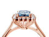 Rose gold Fancy Blue Emerald  Cut Diamond Halo Ring with Solitaire Band and Prong Setting_56