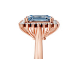 Rose gold Fancy Blue Emerald  Cut Diamond Halo Ring with Solitaire Band and Prong Setting_57