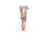 Rose gold Fancy Blue Emerald Cut Diamond Halo Ring with Split Shank Pavé Band and Four-Prong Setting_2