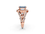 Rose gold Fancy Blue Emerald Cut Diamond Halo Ring with Split Shank and Bezel Accents and Four-Prong Setting_2