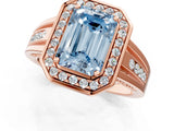 Rose gold Fancy Blue Emerald Cut Diamond Halo Ring with Split Shank and Bezel Accents and Prong Setting_1