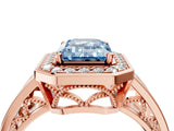 Rose gold Fancy Blue Emerald Cut Diamond Halo Ring with Split Shank and Bezel Accents and Prong Setting_4