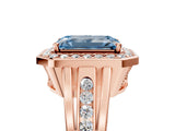 Rose gold Fancy Blue Emerald Cut Diamond Halo Ring with Split Shank and Bezel Accents and Prong Setting_5