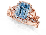 Rose gold Fancy Blue Emerald Cut Diamond Halo Ring with Vintage Split Shank and Four-Prong Setting_38