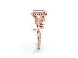 Rose gold Fancy Blue Emerald Cut Diamond Halo Ring with Vintage Split Shank and Four-Prong Setting_39