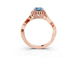 Rose gold Fancy Blue Emerald Cut Diamond Halo Ring with Vintage Split Shank and Four-Prong Setting_40