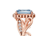 Rose gold Fancy Blue Emerald Cut Diamond Halo Ring with Vintage Split Shank and Four-Prong Setting_42