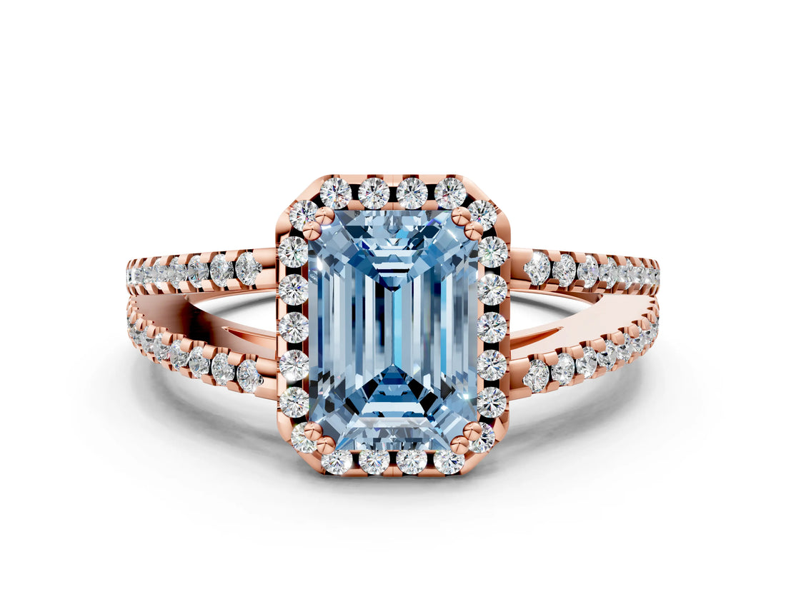 Rose gold Fancy Blue Emerald Cut Diamond Halo Split Shank Engagement Ring_60