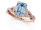 Rose gold Fancy Blue Emerald Cut Diamond  Halo Twist Band Solitaire Prong Setting Ring_49
