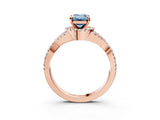 Rose gold Fancy Blue Emerald Cut Diamond  Halo Twist Band Solitaire Prong Setting Ring_51
