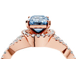 Rose gold Fancy Blue Emerald Cut Diamond  Halo Twist Band Solitaire Prong Setting Ring_52