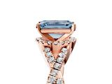 Rose gold Fancy Blue Emerald Cut Diamond  Halo Twist Band Solitaire Prong Setting Ring_53