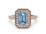 Rose gold Fancy Blue Emerald  Cut Diamond Milgrain Floral Halo Engagement Ring with Pavé Band_15
