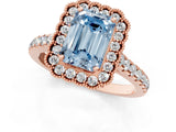 Rose gold Fancy Blue Emerald  Cut Diamond Milgrain Floral Halo Engagement Ring with Pavé Band_16