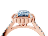 Rose gold Fancy Blue Emerald  Cut Diamond Milgrain Floral Halo Engagement Ring with Pavé Band_19