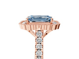 Rose gold Fancy Blue Emerald  Cut Diamond Milgrain Floral Halo Engagement Ring with Pavé Band_20