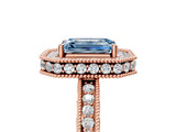 Rose gold Fancy Blue Emerald Cut Diamond Milgrain Halo Engagement Ring with Round Pavé Band and Prong Setting_17