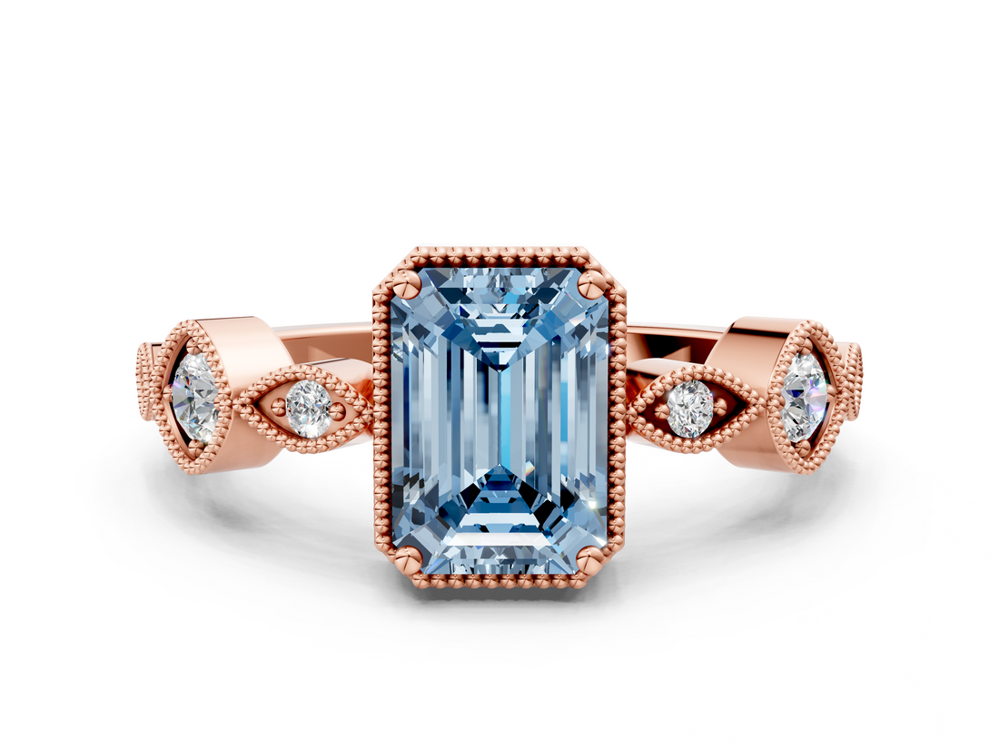 Rose gold Fancy Blue Emerald  Cut Diamond Milgrain Marquise Band with Prong Setting_3
