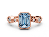 Rose gold Fancy Blue Emerald  Cut Diamond Milgrain Marquise Band with Prong Setting_3
