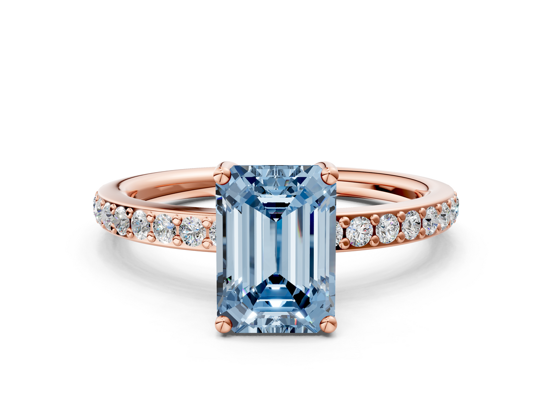 Rose gold Fancy Blue Emerald  Cut Diamond Pavé Band Ring with Four-Prong Setting_24