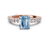 Rose gold Fancy Blue Emerald Cut Diamond Pavé Band Solitaire Ring with Prong Setting_64