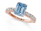Rose gold Fancy Blue Emerald Cut Diamond Pavé Band Solitaire Ring with Prong Setting_65