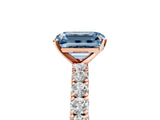 Rose gold Fancy Blue Emerald Cut Diamond Pavé Band Solitaire Ring with Prong Setting_69