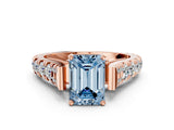 Rose gold Fancy Blue Emerald  Cut Diamond Pavé Band Solitaire with Four-Prong Setting_15