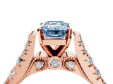 Rose gold Fancy Blue Emerald  Cut Diamond Pavé Band Solitaire with Four-Prong Setting_19