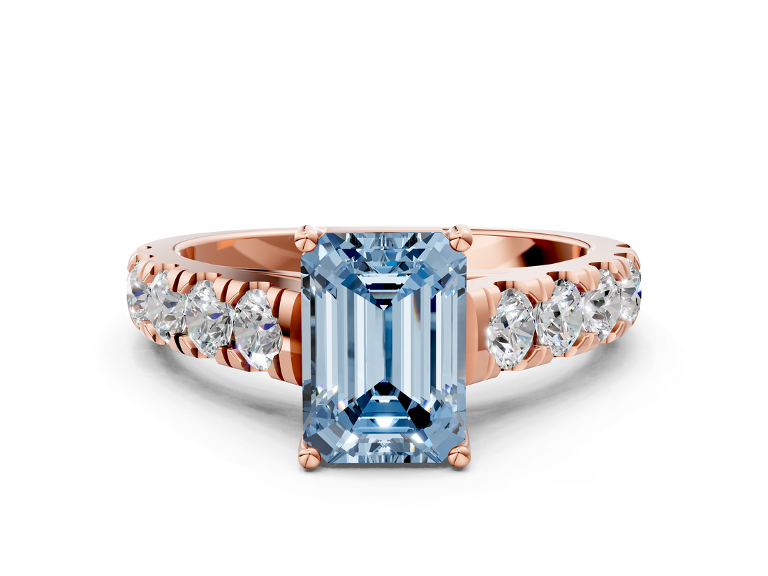 Rose gold Fancy Blue Emerald  Cut Diamond Pavé Band Solitaire with Four-Prong Setting_3