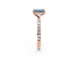 Rose gold Fancy Blue Emerald  Cut Diamond Pavé Band Solitaire with Four-Prong Setting_5