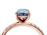 Rose gold Fancy Blue Emerald  Cut Diamond Pavé Band Solitaire with Four-Prong Setting_7