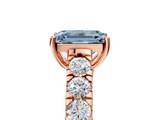 Rose gold Fancy Blue Emerald  Cut Diamond Pavé Band Solitaire with Four-Prong Setting_8