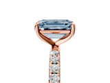 Rose gold Fancy Blue Emerald  Cut Diamond Pavé Band Solitaire with Four-Prong Setting_8