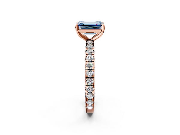 Rose gold Fancy Blue Emerald  Cut Diamond Pavé Band with Four-Prong Setting