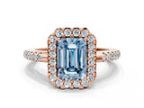 Rose gold Fancy Blue Emerald Cut Diamond Pavé Halo Ring with Four-Prong Setting_36