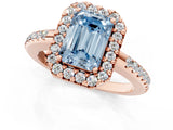 Rose gold Fancy Blue Emerald Cut Diamond Pavé Halo Ring with Four-Prong Setting_37