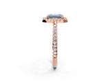 Rose gold Fancy Blue Emerald Cut Diamond Pavé Halo Ring with Four-Prong Setting_38