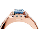 Rose gold Fancy Blue Emerald Cut Diamond Pavé Halo Ring with Four-Prong Setting_40