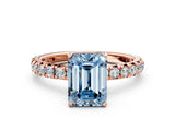 Rose gold Fancy Blue Emerald Cut Diamond Pavé Solitaire Ring with Round Band and Prong Setting_12