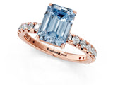 Rose gold Fancy Blue Emerald Cut Diamond Pavé Solitaire Ring with Round Band and Prong Setting_13