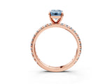 Rose gold Fancy Blue Emerald Cut Diamond Pavé Solitaire Ring with Round Band and Prong Setting_15
