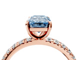 Rose gold Fancy Blue Emerald Cut Diamond Pavé Solitaire Ring with Round Band and Prong Setting_16