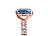 Rose gold Fancy Blue Emerald Cut Diamond Pavé Solitaire Ring with Round Band and Prong Setting_17