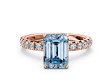 Rose gold Fancy Blue Emerald Cut Diamond Pavé Solitaire Ring with Round Band and Prong Setting_24