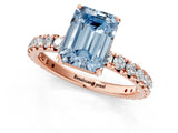 Rose gold Fancy Blue Emerald Cut Diamond Pavé Solitaire Ring with Round Band and Prong Setting_25