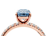 Rose gold Fancy Blue Emerald Cut Diamond Pavé Solitaire Ring with Round Band and Prong Setting_28