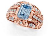 Rose gold Fancy Blue Emerald Cut Diamond Pave Art Deco Split Shank Ring with Four-Prong Setting_1